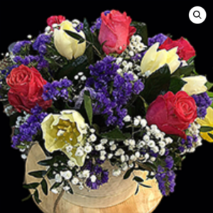 gėlių puokštė dėžutėje “gera nuotaika”