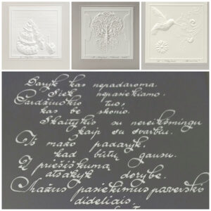 lietuvoje pagamintas atvirukas ir teksto užrašymas dailyraščiu