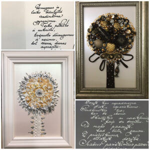 paveikslėlio matmenys be rėmėlio „10x15cm”. visi paveikslėliai yra vienetiniai. rankų darbo. padaryti ant dekoratyvinio popieriaus panaudojant įvairias smulkias detales (karoliukus, virveles, nėrinius, modeliną). be stiklo. Įrėminti mediniuose arba plastiko rėmeliuose. sveikinimo tekstą galite nurodyti tam skirtame laukelyje, galite savo rūpestį patikėti mums (nurodydami tik kreipinį (kam dovanojate) bei kas siunčia sveikinimą) ir mes užrašysime tekstą savo nuožiūra. visus klausimus smulkiau galime aptarti telefonu +37065638949